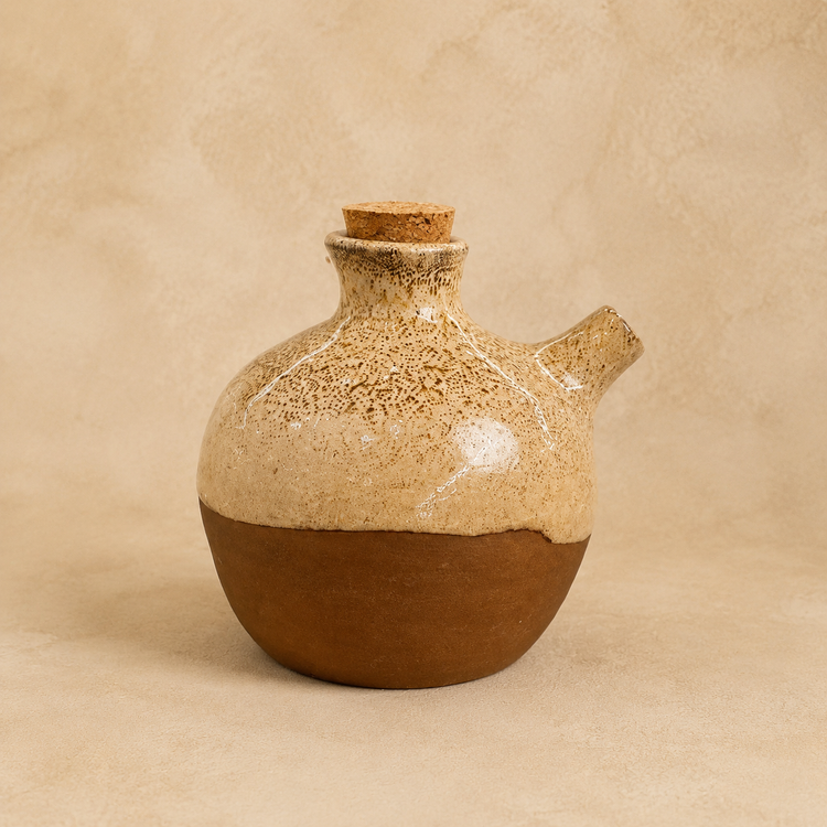 آبلیموخوری سفالی کالکشن فیدار با بدنه دو رنگ، نیمه بالایی خاکستری لعابدار و نیمه پایینی سفال خام قهوهای.
