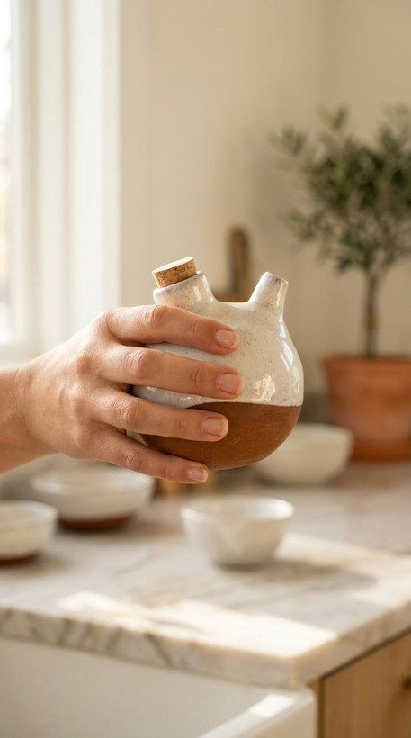 ظرف آبلیموخوری تکنسخه فیدار روی میز ناهارخوری مدرن در کنار ظرف سالاد.