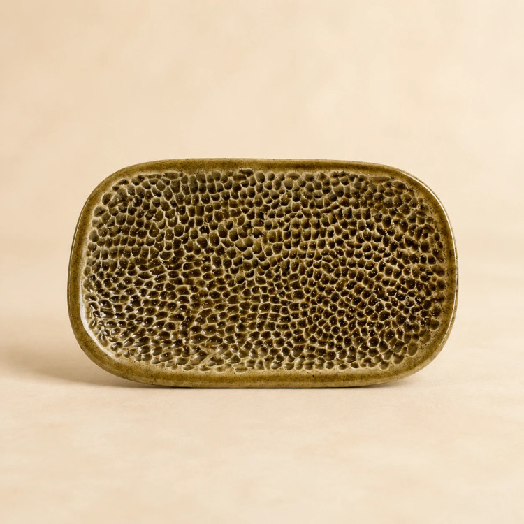ظرف اکسسوری سرامیکی مستطیلی با لعاب moss green