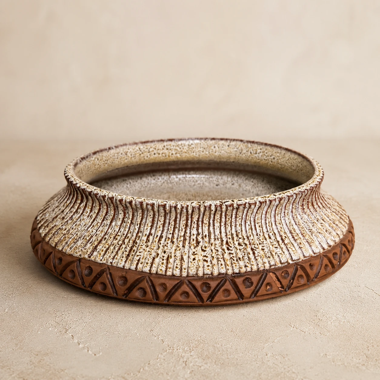 Handcrafted Sculptural Ceramic Crown Dish with Fluted Texture