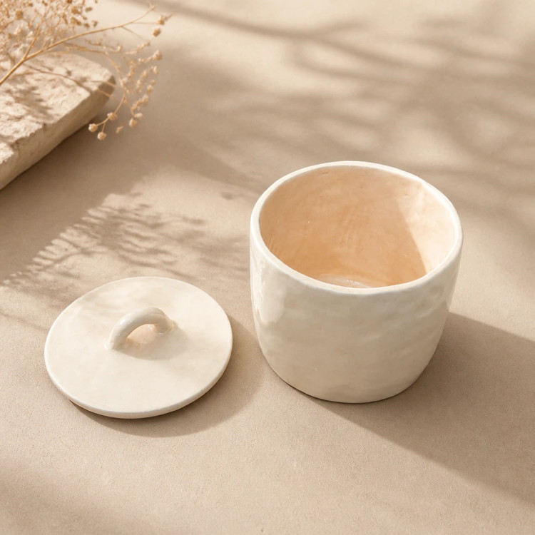 ظروف نگهدارنده سرامیکی دستساز با سطح لعابدار و طراحی ساده