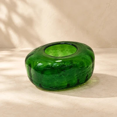 جا دستمال کاغذی شیشهای گرد به رنگ آبی کاربنی درخشان (Cobalt Blue) با طراحی مدرن.