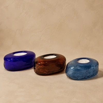 جا دستمال کاغذی شیشهای گرد به رنگ آبی کاربنی درخشان (Cobalt Blue) با طراحی مدرن.
