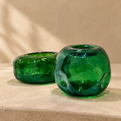 جا دستمال کاغذی شیشهای گرد به رنگ آبی کاربنی درخشان (Cobalt Blue) با طراحی مدرن.